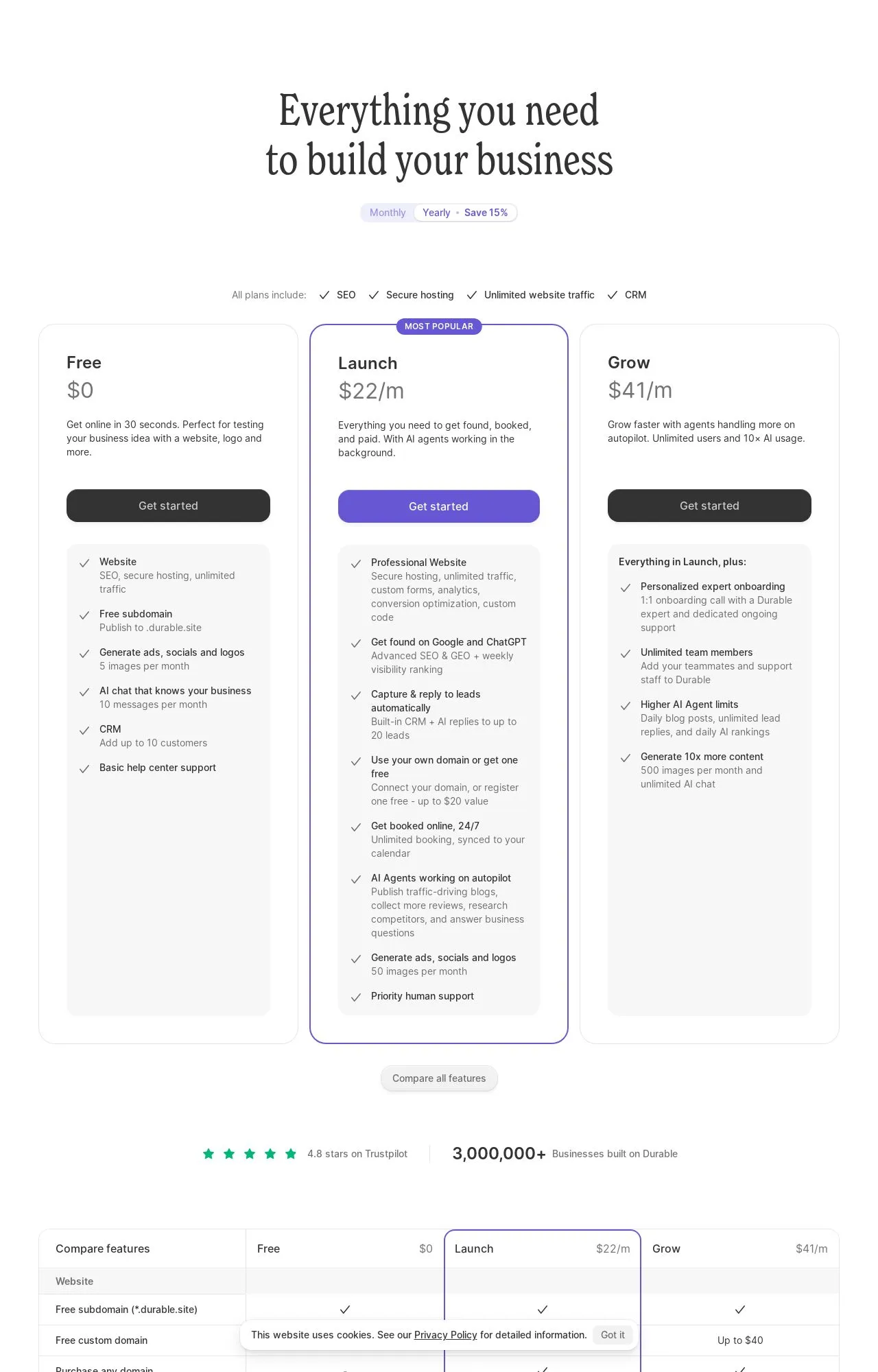 Evidence screenshot: Pricing screenshot